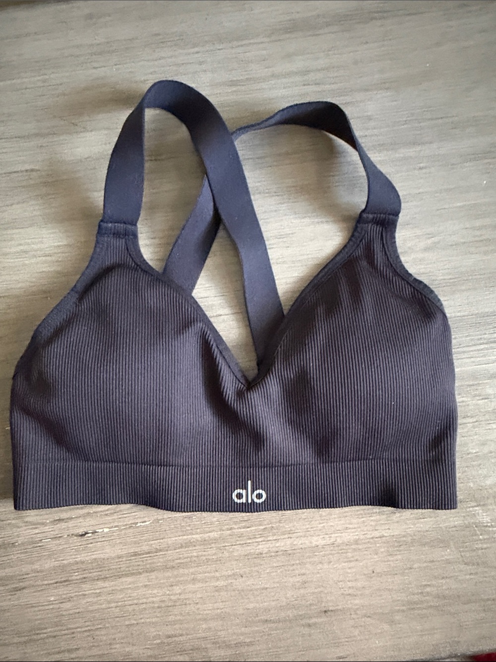 ALO Yoga Ribbed Charcoal Cross-Back Sports Bra